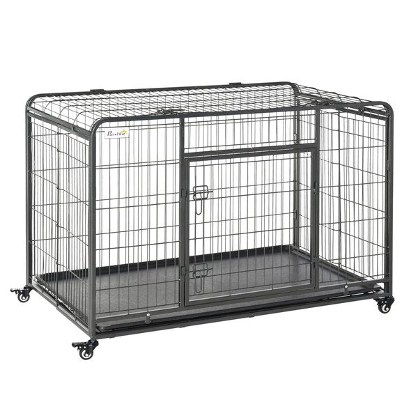 Dog Crates Foldable Indoor Kennel And Cage Pet Playpen W/ Tray Lockable Wheels