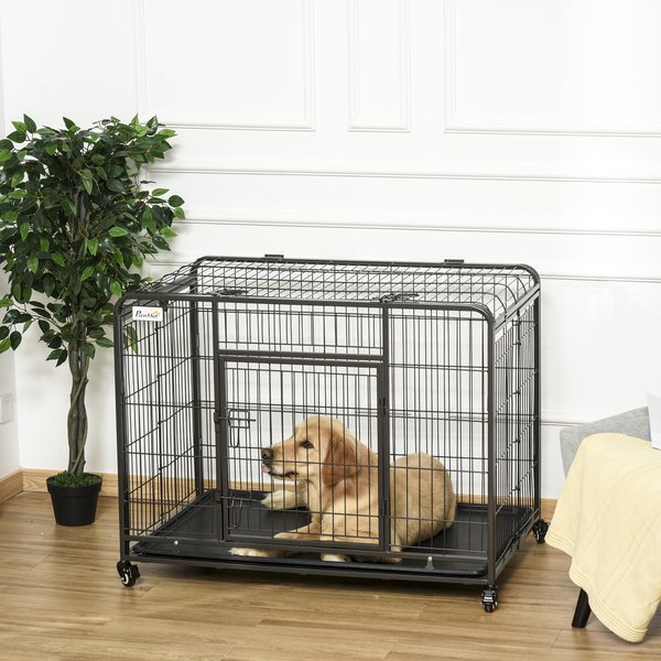 Dog Crates Foldable Indoor Kennel And Cage Pet Playpen W/ Tray Lockable Wheels Openable Top