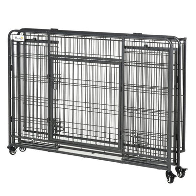 Dog Crates Foldable Indoor Kennel And Cage Pet Playpen W/ Tray Lockable Wheels