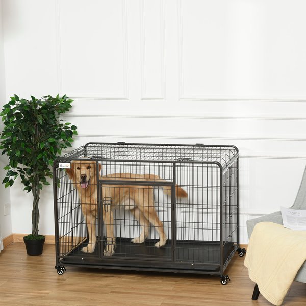 Dog Crates Foldable Indoor Kennel And Cage Pet Playpen W/ Tray Lockable Wheels