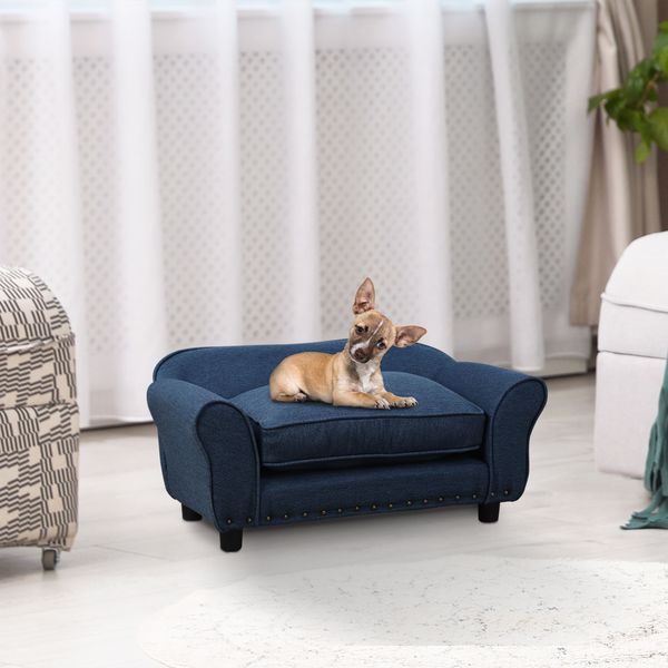 Dogs Elevated Plush Sponge Sofa Bed - Navy Blue