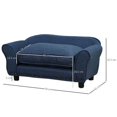 Dogs Elevated Plush Sponge Sofa Bed - Navy Blue