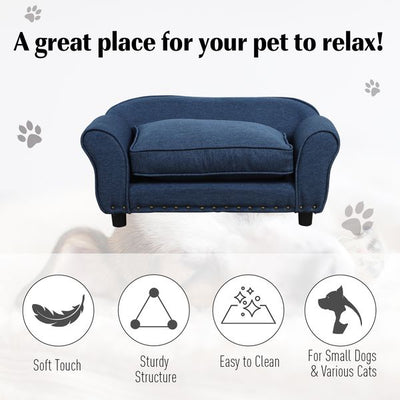 Dogs Elevated Plush Sponge Sofa Bed - Navy Blue