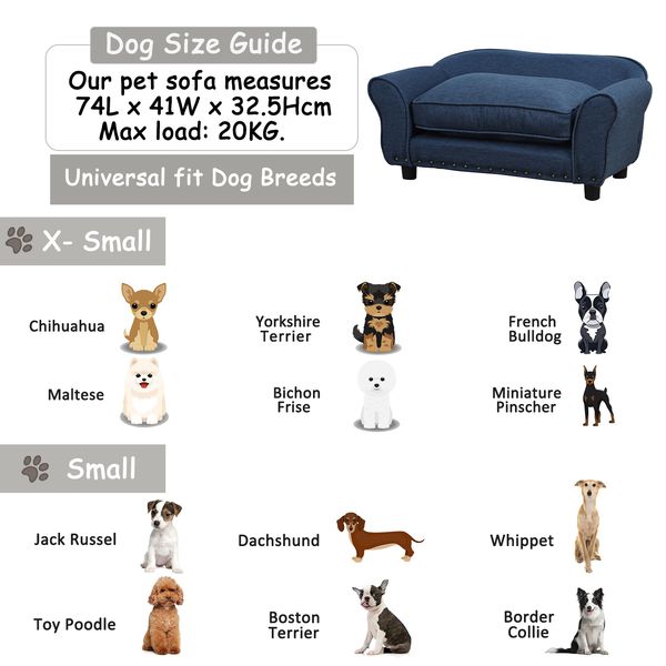 Dogs Elevated Plush Sponge Sofa Bed - Navy Blue