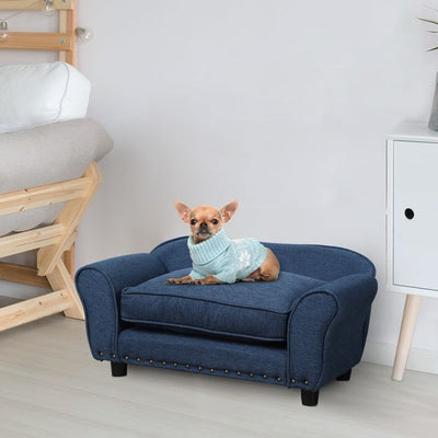 Dogs Elevated Plush Sponge Sofa Bed - Navy Blue