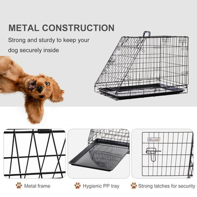 Dogs Metal Collapsible Medium Transport Crate W/ Removable Tray - Black