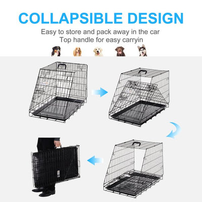 Dogs Metal Collapsible Medium Transport Crate W/ Removable Tray - Black