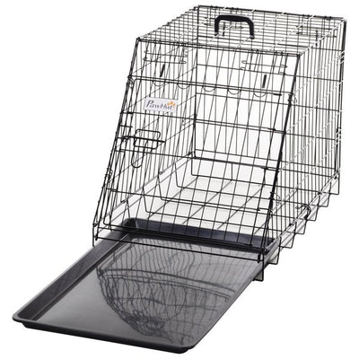 Dogs Metal Collapsible Medium Transport Crate W/ Removable Tray - Black