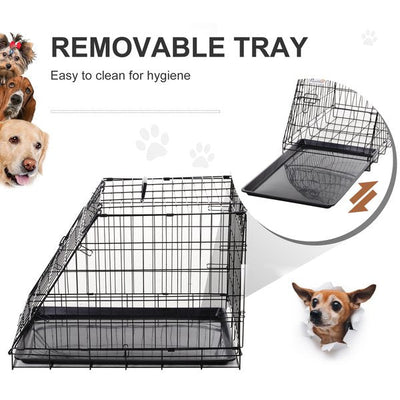 Dogs Metal Collapsible Medium Transport Crate W/ Removable Tray - Black