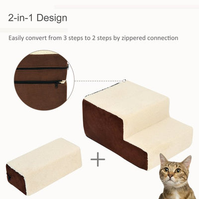 Domestic Pets Deluxe Sponge 3-Step Dog Staircase W/Soft Pad - Beige