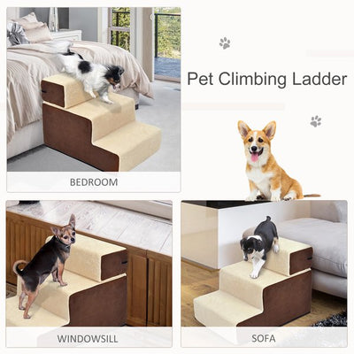 Domestic Pets Deluxe Sponge 3-Step Dog Staircase W/Soft Pad - Beige