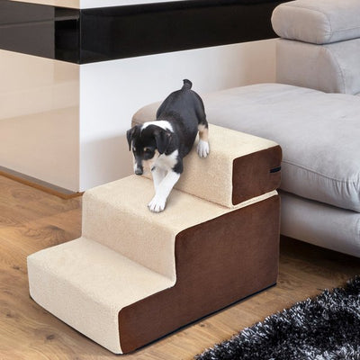 Domestic Pets Deluxe Sponge 3-Step Dog Staircase W/Soft Pad - Beige