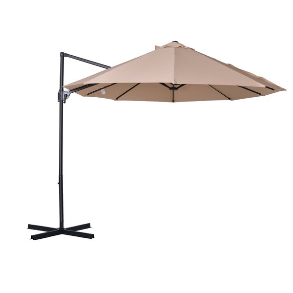 Double Canopy Umbrella Shade W/ Steel Pole 12 Ribs - Beige