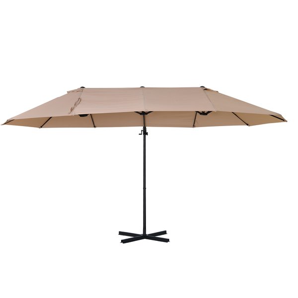 Double Canopy Umbrella Shade W/ Steel Pole 12 Ribs - Beige