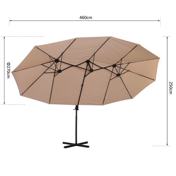 Double Canopy Umbrella Shade W/ Steel Pole 12 Ribs - Beige