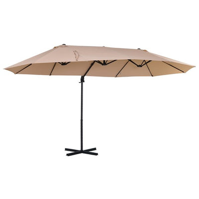 Double Canopy Umbrella Shade W/ Steel Pole 12 Ribs - Beige