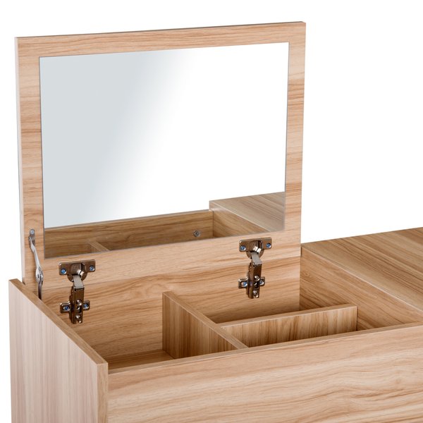 Dressing Table With Mirror And Stool - Wood Grain Colour