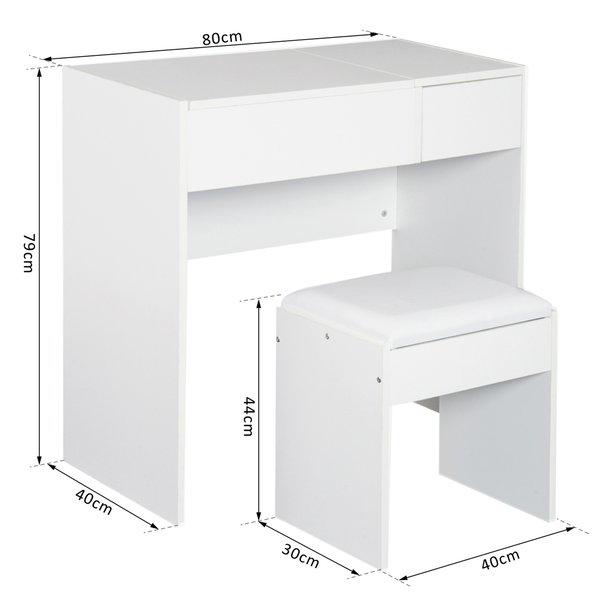 Dressing Table With Flip-up Mirror And Padded Stool - White