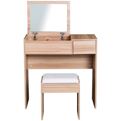 Dressing Table With Mirror And Stool - Wood Grain Colour