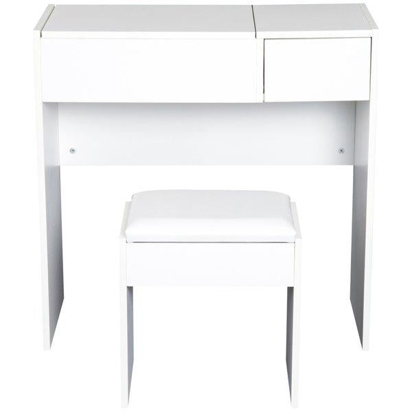 Dressing Table With Flip-up Mirror And Padded Stool - White