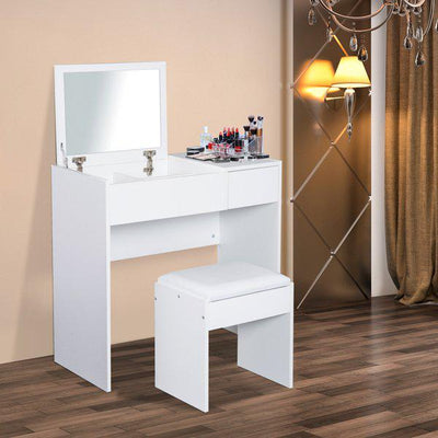 Dressing Table With Flip-up Mirror And Padded Stool - White