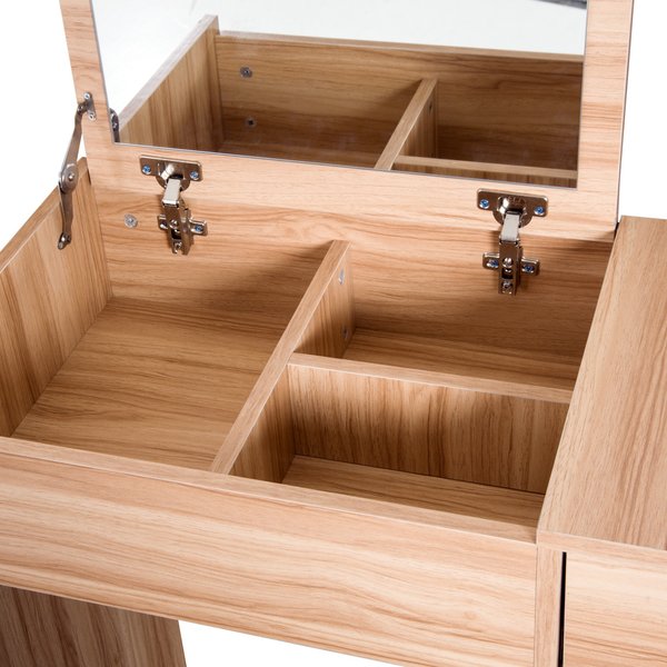 Dressing Table With Mirror And Stool - Wood Grain Colour