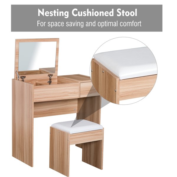 Dressing Table With Mirror And Stool - Wood Grain Colour