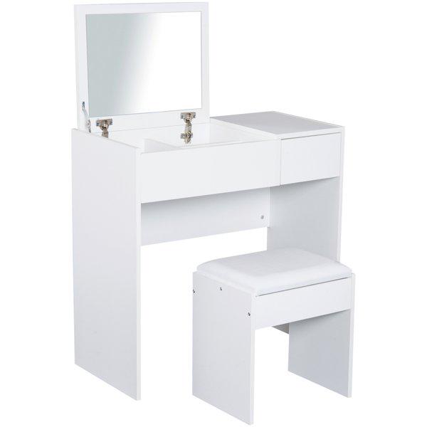 Dressing Table With Flip-up Mirror And Padded Stool - White