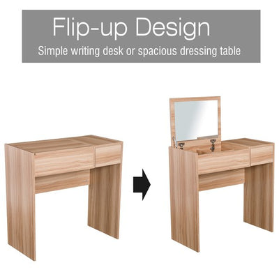 Dressing Table With Mirror And Stool - Wood Grain Colour