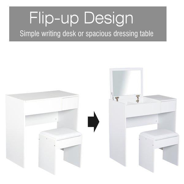 Dressing Table With Flip-up Mirror And Padded Stool - White