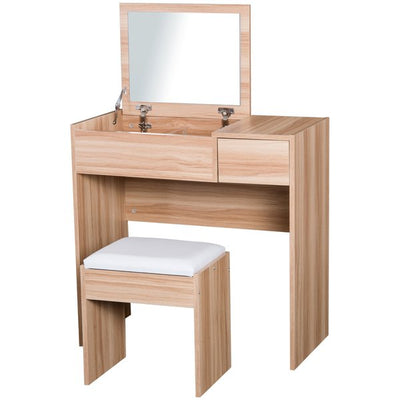 Dressing Table With Mirror And Stool - Wood Grain Colour