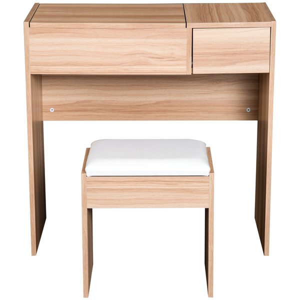 Dressing Table With Mirror And Stool - Wood Grain Colour