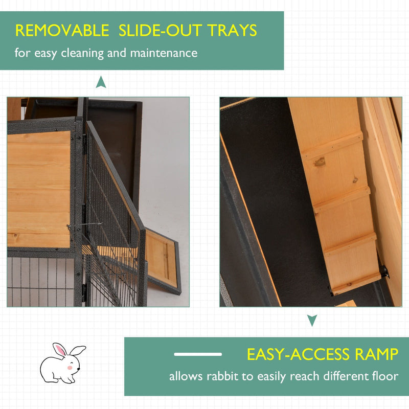 2-Floor Rabbit Hutch, Slide-Out Tray Feeding Trough Lockable Door