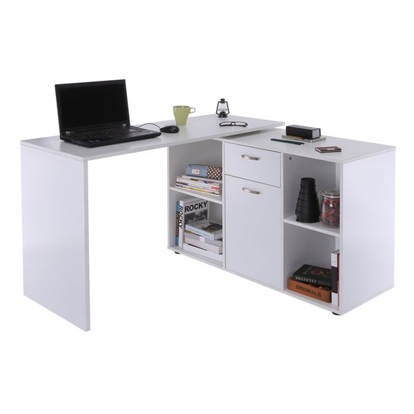 Dual-Use Adjustable L-Shaped Computer Desk - White