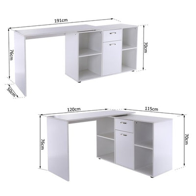 Dual-Use Adjustable L-Shaped Computer Desk - White