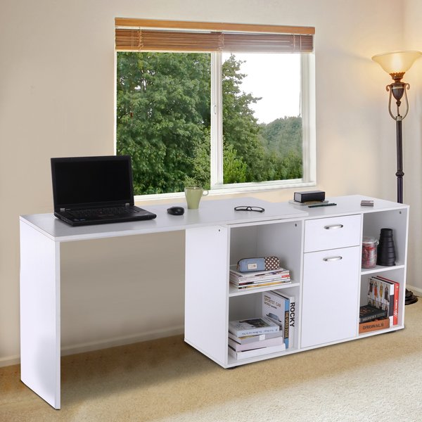 Dual-Use Adjustable L-Shaped Computer Desk - White