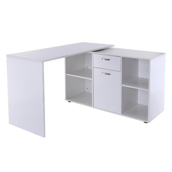 Dual-Use Adjustable L-Shaped Computer Desk - White