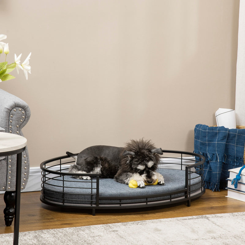 PawHut Raised Dog Bed with Soft Cushion, Modern Style Pet Sofa Bed Steel Frame, with Removable Cover, for Small and Medium Dogs 85 x 55 x 20 cm Black