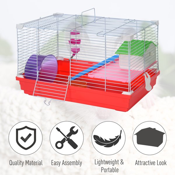 Dwarf Hamster Metal Cage W/ Tunnels - Red