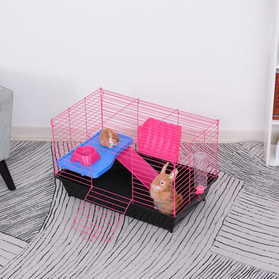 Dwarf Hamster Metal Cage W/ Tunnels - Pink