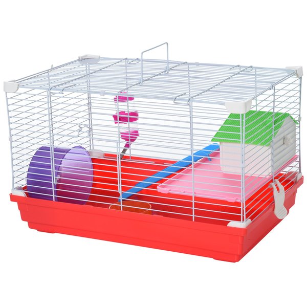 Dwarf Hamster Metal Cage W/ Tunnels - Red