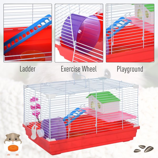 Dwarf Hamster Metal Cage W/ Tunnels - Red