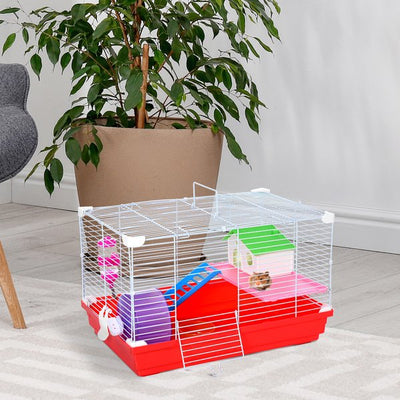 Dwarf Hamster Metal Cage W/ Tunnels - Red