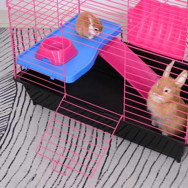 Dwarf Hamster Metal Cage W/ Tunnels - Pink