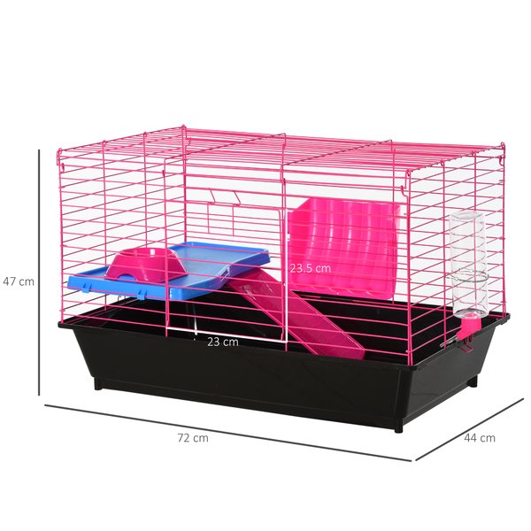 Dwarf Hamster Metal Cage W/ Tunnels - Pink