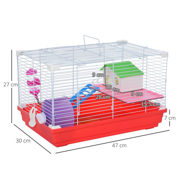 Dwarf Hamster Metal Cage W/ Tunnels - Red