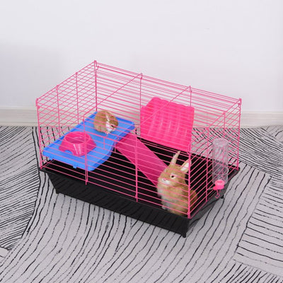 Dwarf Hamster Metal Cage W/ Tunnels - Pink