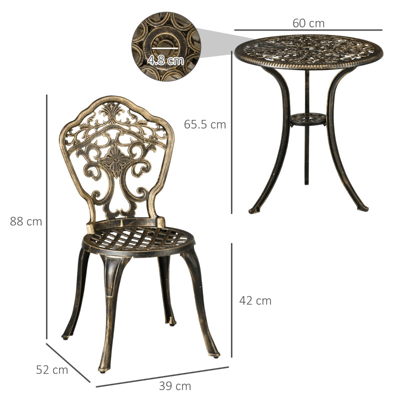 3 Piece Cast Aluminium Garden Bistro Set For 2 With Parasol Hole- Bronze