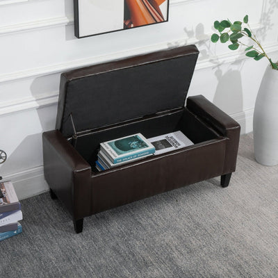 PU Leather Storage Ottoman Bench , Brown