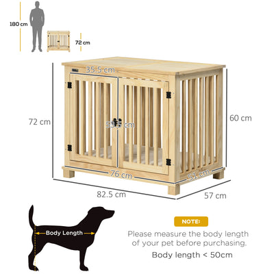 Jaula de madera para perros PawHut con puertas dobles y cojín para perros medianos, acabado natural